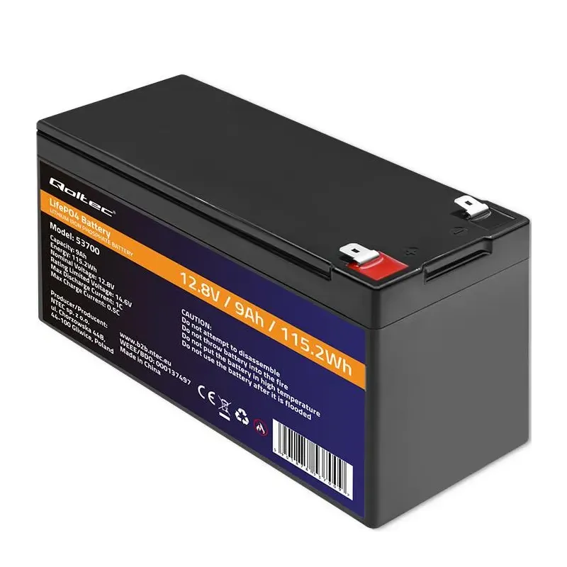 Akumulator LiFePO4 Qoltec Litowo-Żelazowo-Fosforanowy | 12.8V | 9Ah |