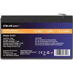 Akumulator LiFePO4 Qoltec Litowo-Żelazowo-Fosforanowy | 12.8V | 12Ah |