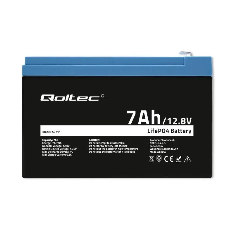 Akumulator LiFePO4 Qoltec Litowo-Żelazowo-Fosforanowy | 12.8V | 7Ah |