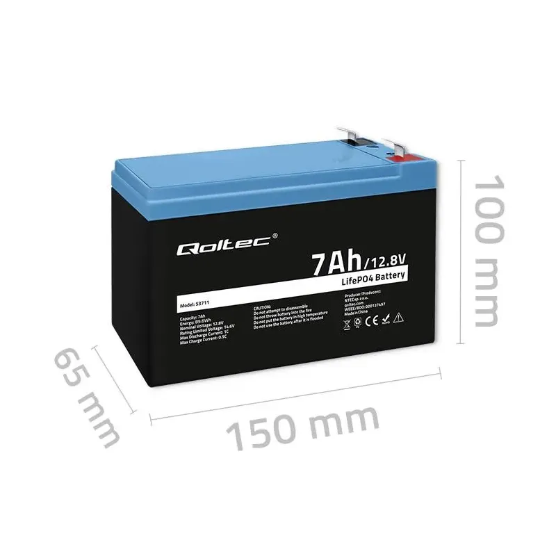 Akumulator LiFePO4 Qoltec Litowo-Żelazowo-Fosforanowy | 12.8V | 7Ah |