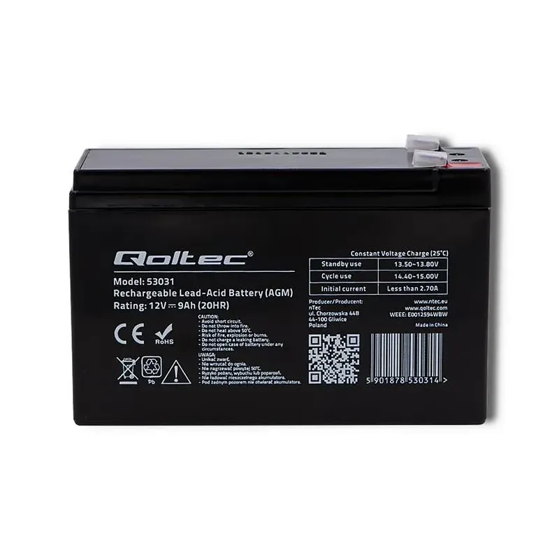 Akumulator AGM Qoltec 12V | 9Ah