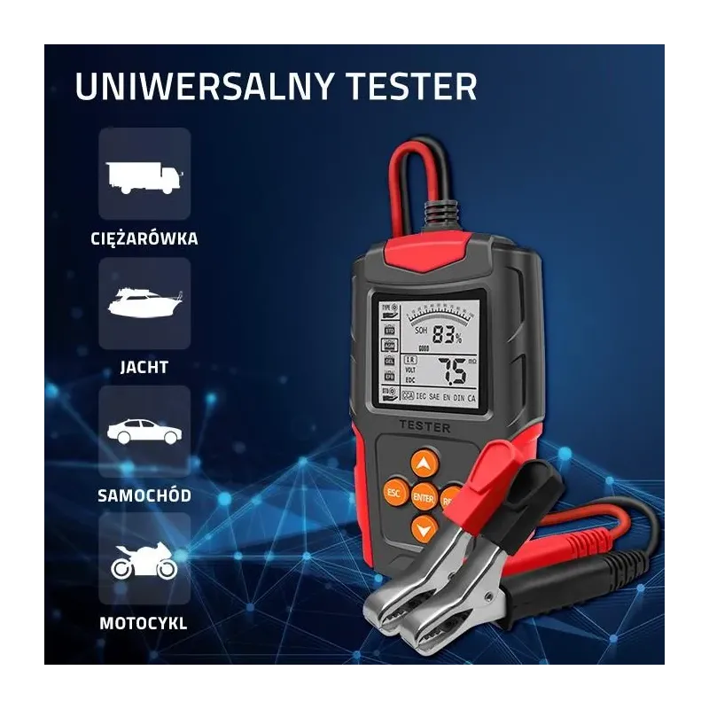 Tester cyfrowy Qoltec akumulatora z wyświetlaczem LCD | 12V | 24V |