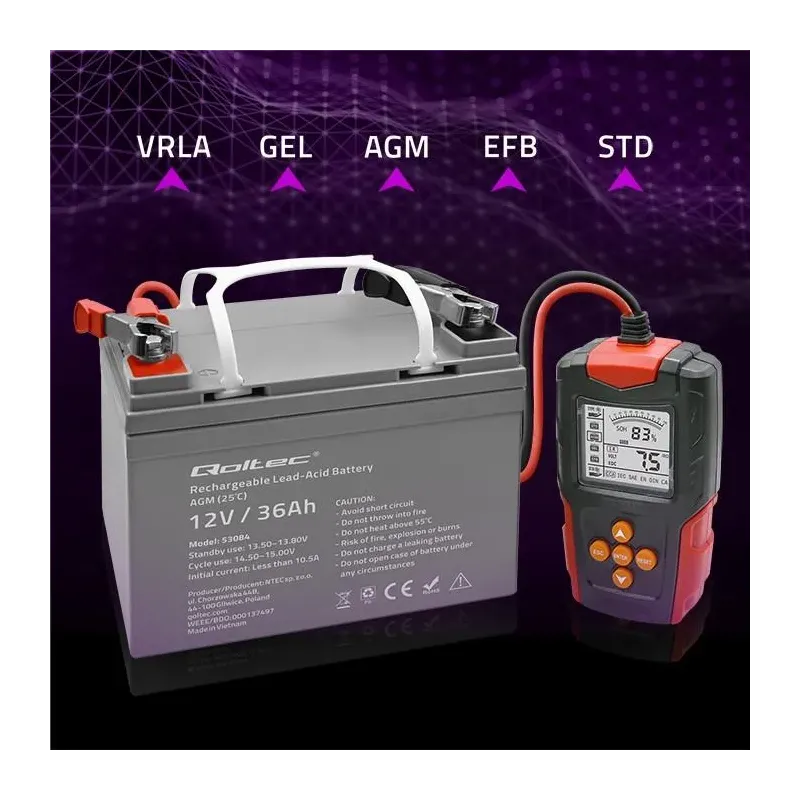 Tester cyfrowy Qoltec akumulatora z wyświetlaczem LCD | 12V | 24V |