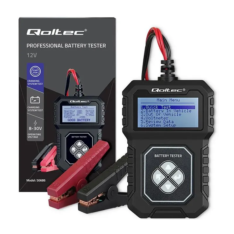 Tester cyfrowy Qoltec akumulatora z LCD | 12V | AGM | GEL | STD | 30-220Ah