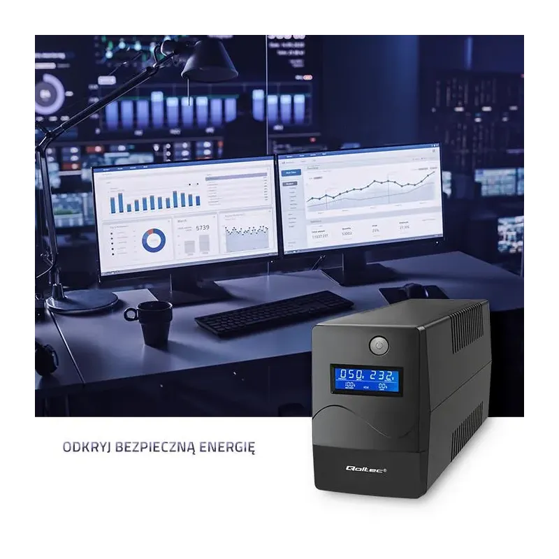 Zasilacz awaryjny UPS Qoltec Monolith | 650VA | 360W | LCD | USB | RJ45