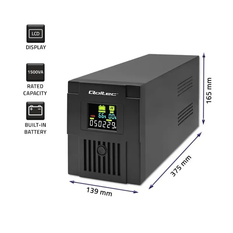 Zasilacz awaryjny UPS Qoltec Monolith | 1500VA | 900W | LCD | USB