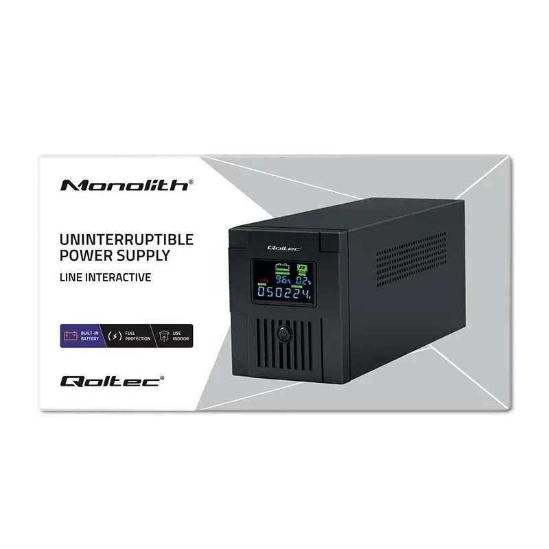 Zasilacz awaryjny UPS Qoltec Monolith | 1500VA | 900W | LCD | USB