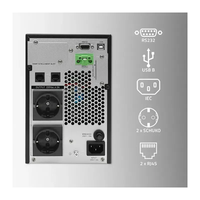 Zasilacz awaryjny UPS Qoltec 1kVA | 1000W | Power Factor 1.0 | LCD | EPO |