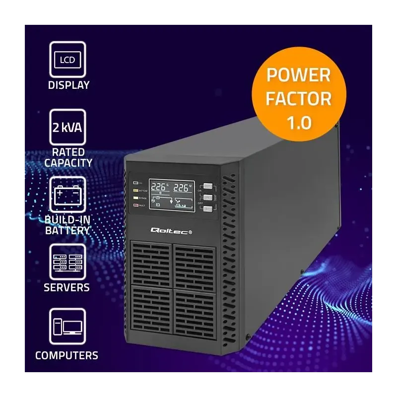 Zasilacz awaryjny UPS Qoltec 2kVA | 2000W | Power Factor 1.0 | LCD | EPO |
