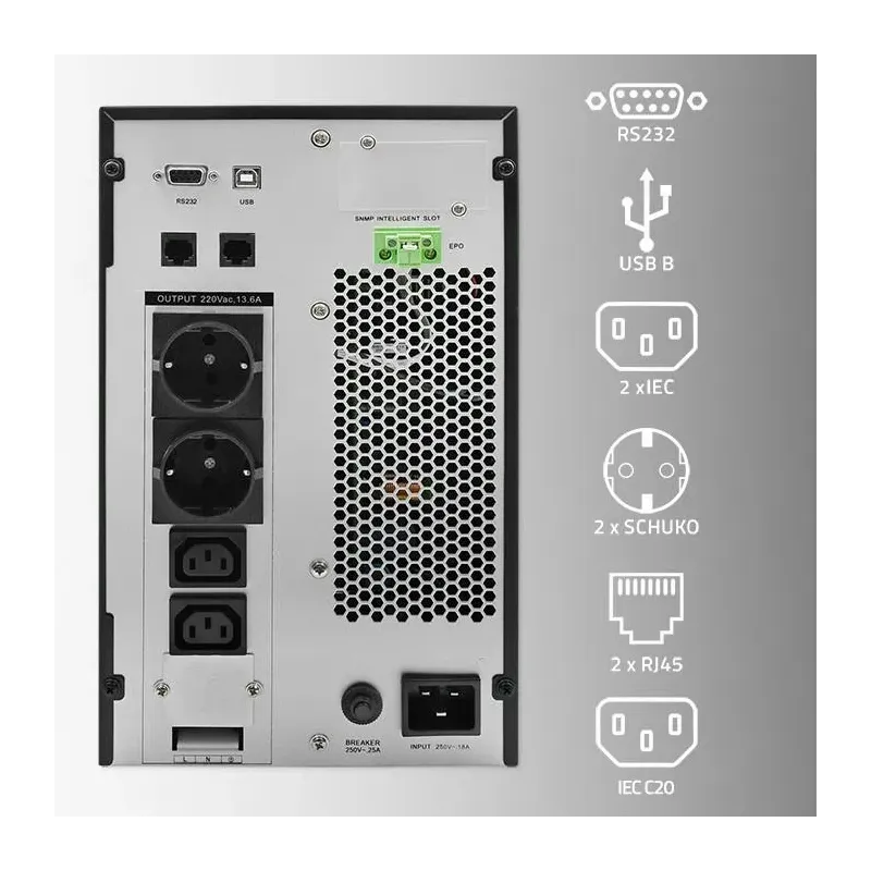 Zasilacz awaryjny UPS Qoltec 3kVA | 3000W | Power Factor 1.0 | LCD | EPO |