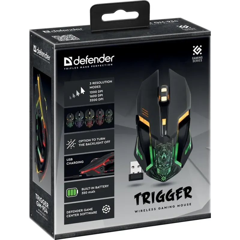 Mysz bezprzewodowa Defender TRIGGER GM-934 optyczna 3200dpi czarna LED