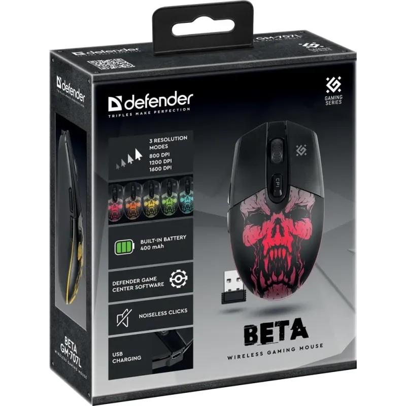 Mysz bezprzewodowa Defender BETA GM-707L optyczna 1600dpi czarna LED