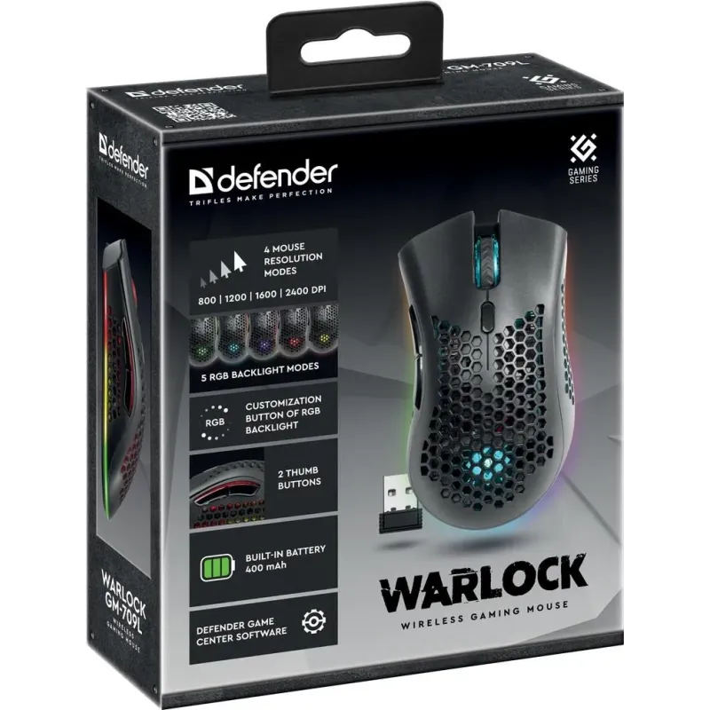 Mysz bezprzewodowa Defender WARLOCK GM-709L optyczna 2400dpi czarna RGB