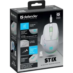 Mysz bezprzewodowa Defender STIX GM-009 optyczna 3200dpi biała RGB