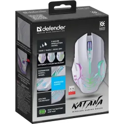 Mysz bezprzewodowa Defender KATANA GM-511 optyczna 3200dpi biała RGB