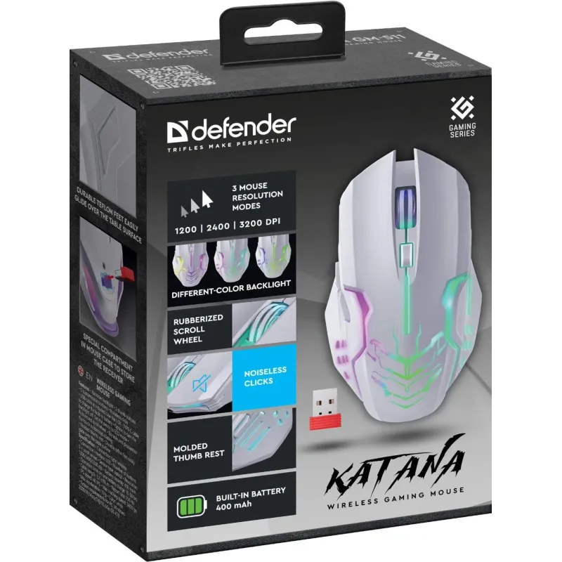 Mysz bezprzewodowa Defender KATANA GM-511 optyczna 3200dpi biała RGB