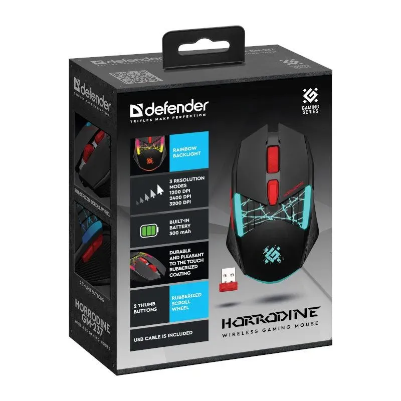 Mysz bezprzewodowa Defender HORRODINE GM-237 optyczna 3200dpi czarna RGB
