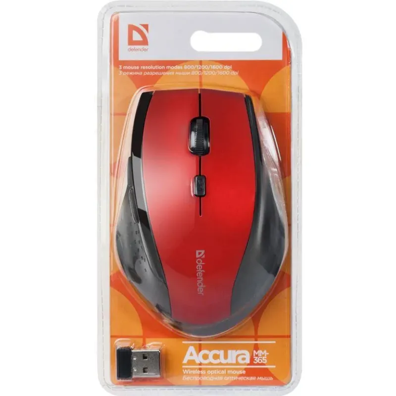 Mysz bezprzewodowa Defender ACCURA MM-365 optyczna 1600dpi 6P czerwona
