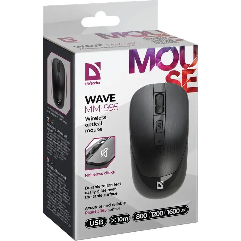 Mysz bezprzewodowa Defender WAVE MM-995 optyczna bezklikowa silent 1600dpi