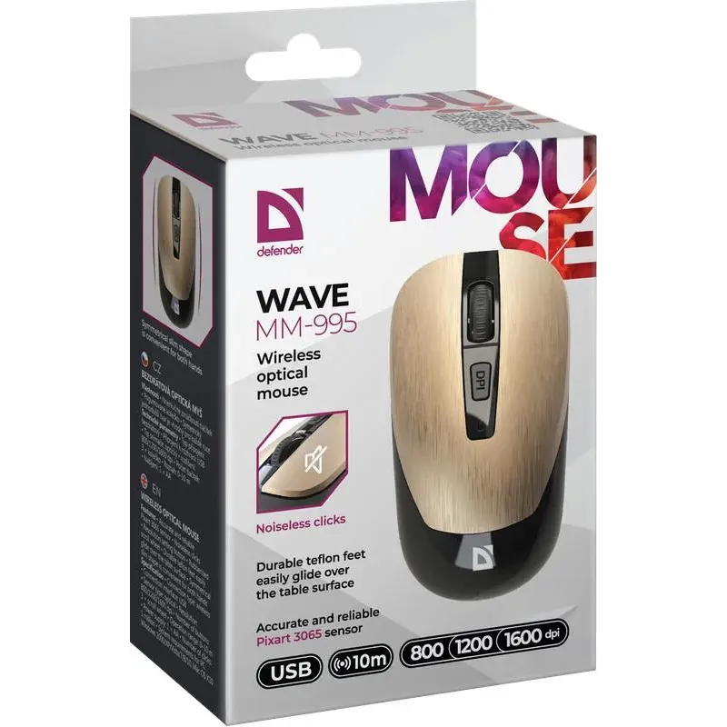 Mysz bezprzewodowa Defender WAVE MM-995 optyczna bezklikowa silent 1600dpi