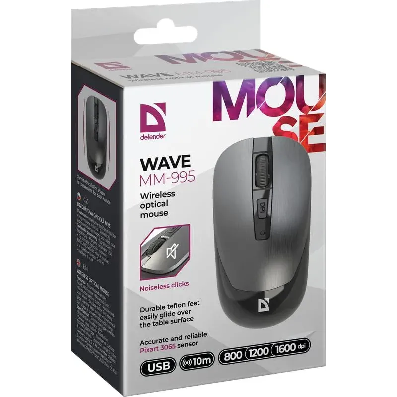 Mysz bezprzewodowa Defender WAVE MM-995 optyczna bezklikowa silent 1600dpi