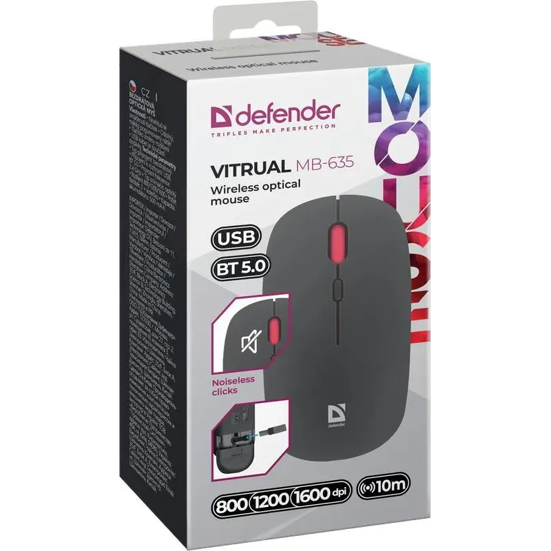Mysz bezprzewodowa Defender VITRUAL MB-635 optyczna 1600dpi 2.4 GHz +