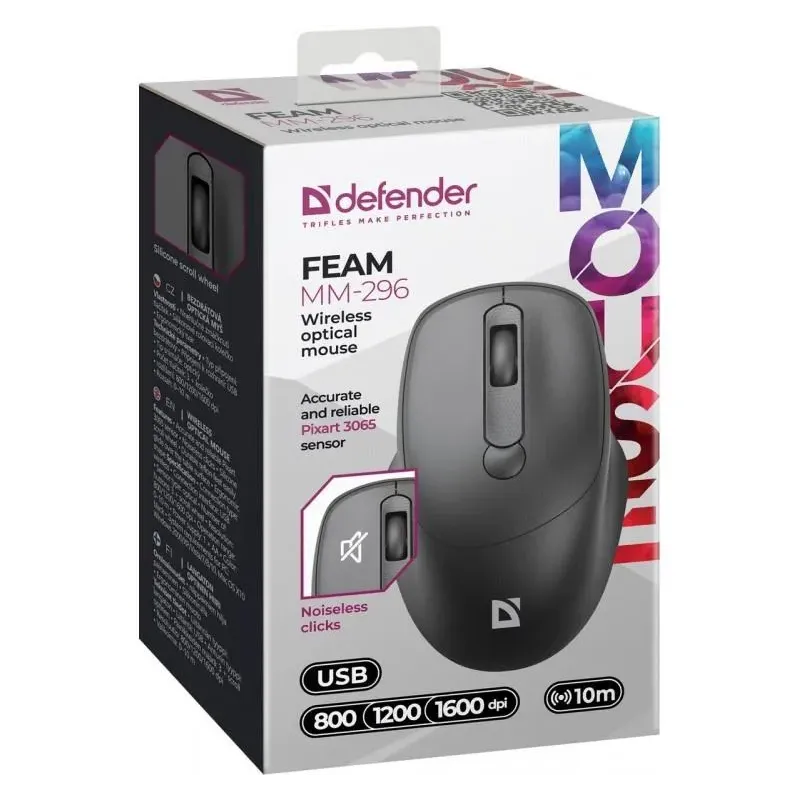 Mysz bezprzewodowa Defender FEAM MM-296 optyczna bezklikowa silent 1600dpi