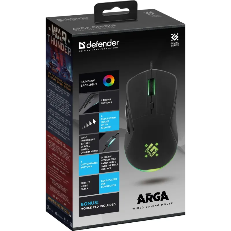 Mysz przewodowa Defender ARGA GM-049 3600dpi 6P + podkładka Gaming