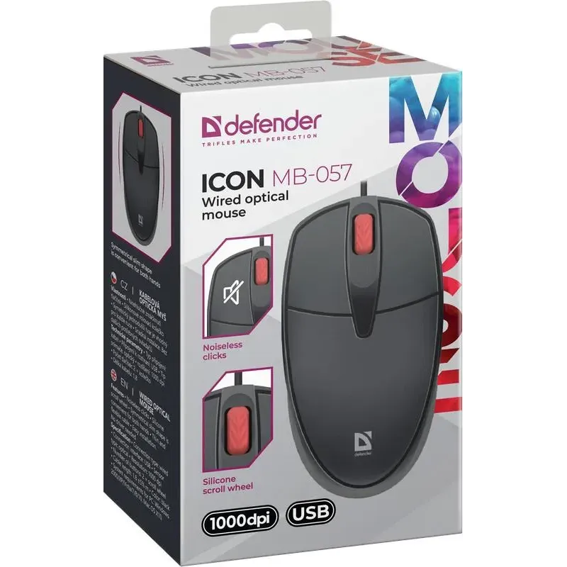 Mysz przewodowa Defender ICON MB-057 1000dpi bezklikowa silent