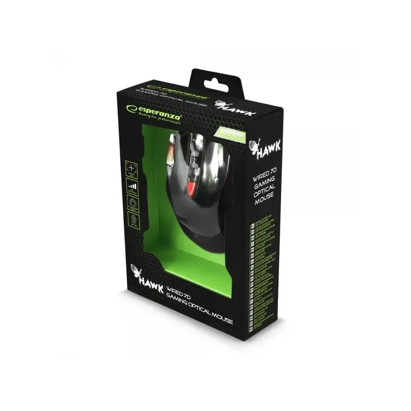 Mysz przewodowa Esperanza MX401 Hawk optyczna Gaming USB czarno-czerwona