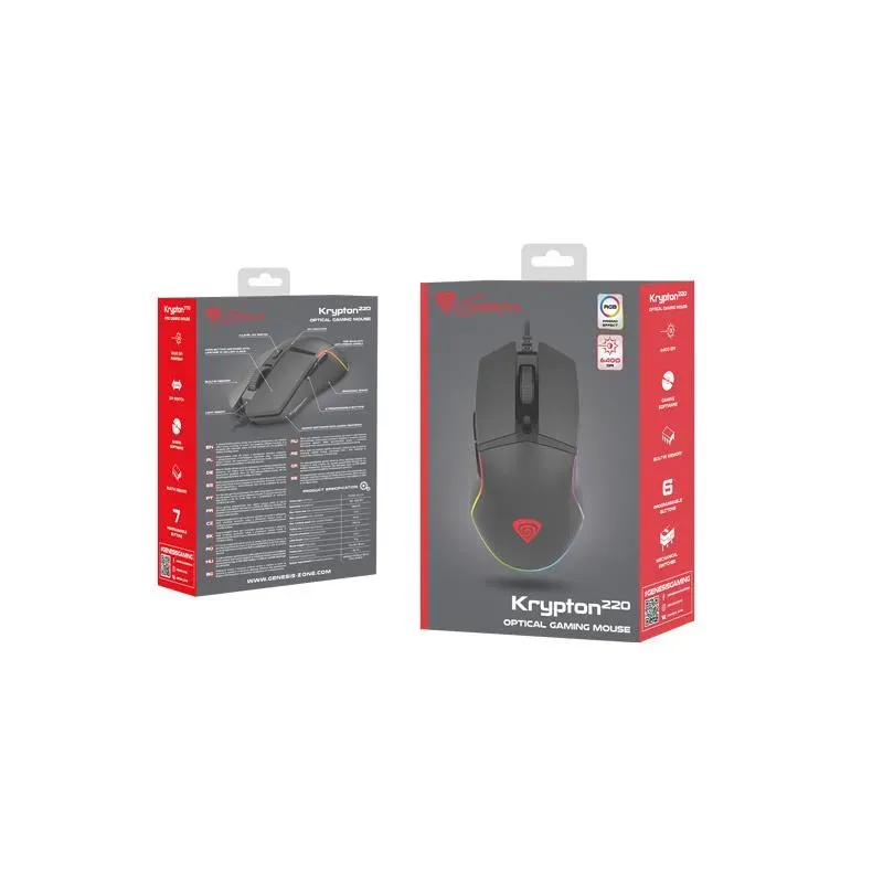 Mysz przewodowa Genesis Krypton 220 optyczna Gaming 6400DPI czarna