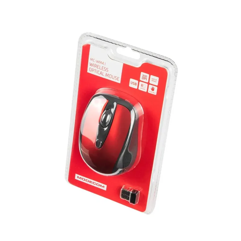 Mysz bezprzewodowa Modecom WM4.1 optyczna czerwona, bez logo