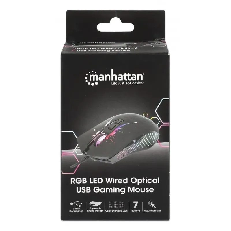Mysz przewodowa Manhattan 7200dpi Gaming LED RGB USB