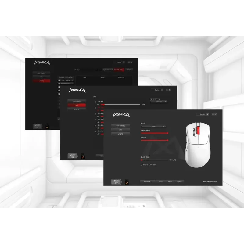 Mysz bezprzewodowa Monka RAPID optyczna 12000dpi 2.4 GHz + Bluetooth biała