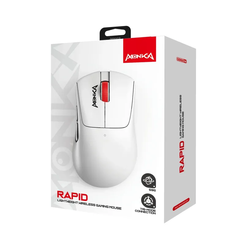 Mysz bezprzewodowa Monka RAPID optyczna 12000dpi 2.4 GHz + Bluetooth biała