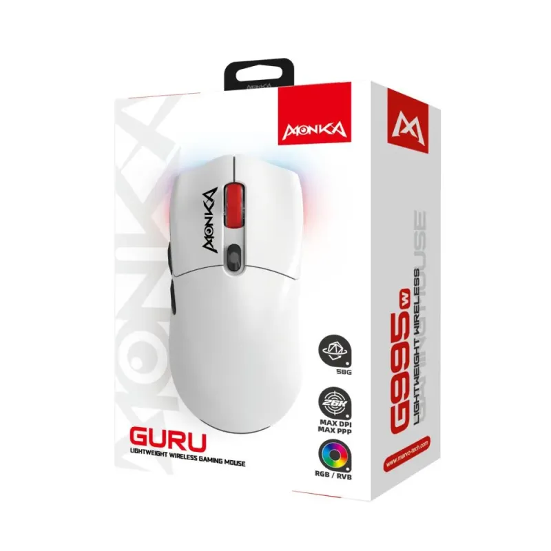 Mysz bezprzewodowa Monka GURU optyczna 26000dpi 2.4 GHz + Bluetooth biała