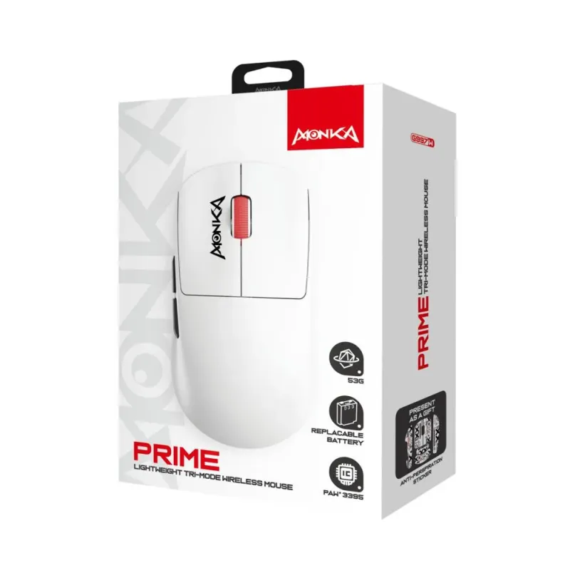 Mysz bezprzewodowa Monka PRIME optyczna 26000dpi 2.4 GHz + Bluetooth biała