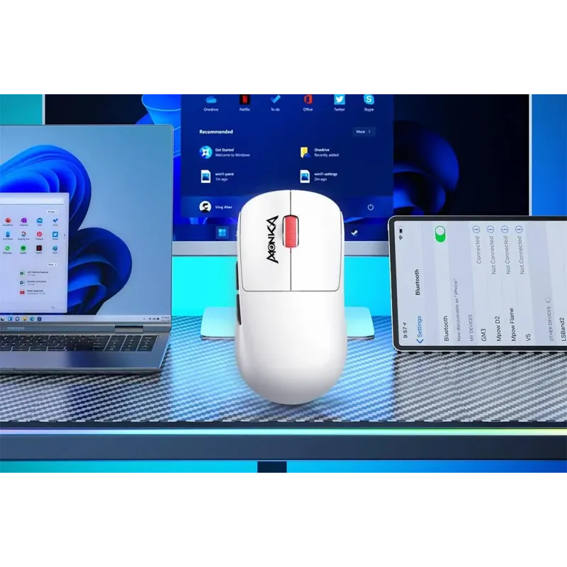 Mysz bezprzewodowa Monka PRIME optyczna 26000dpi 2.4 GHz + Bluetooth biała