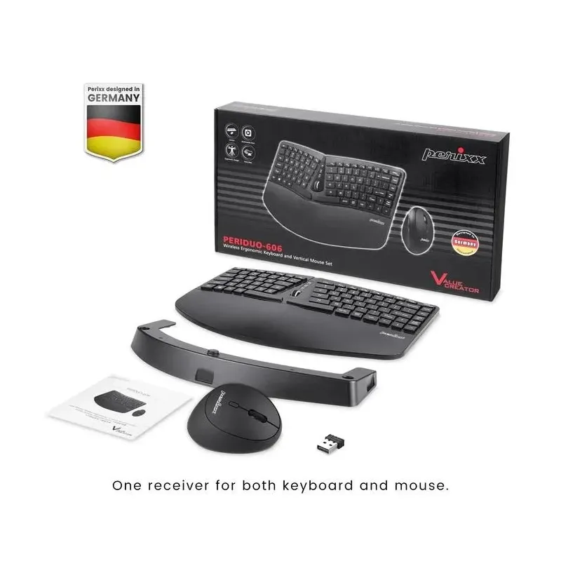 Zestaw bezprzewodowy klawiatura+mysz pionowa Perixx PERIDUO-606 C Ergonomic
