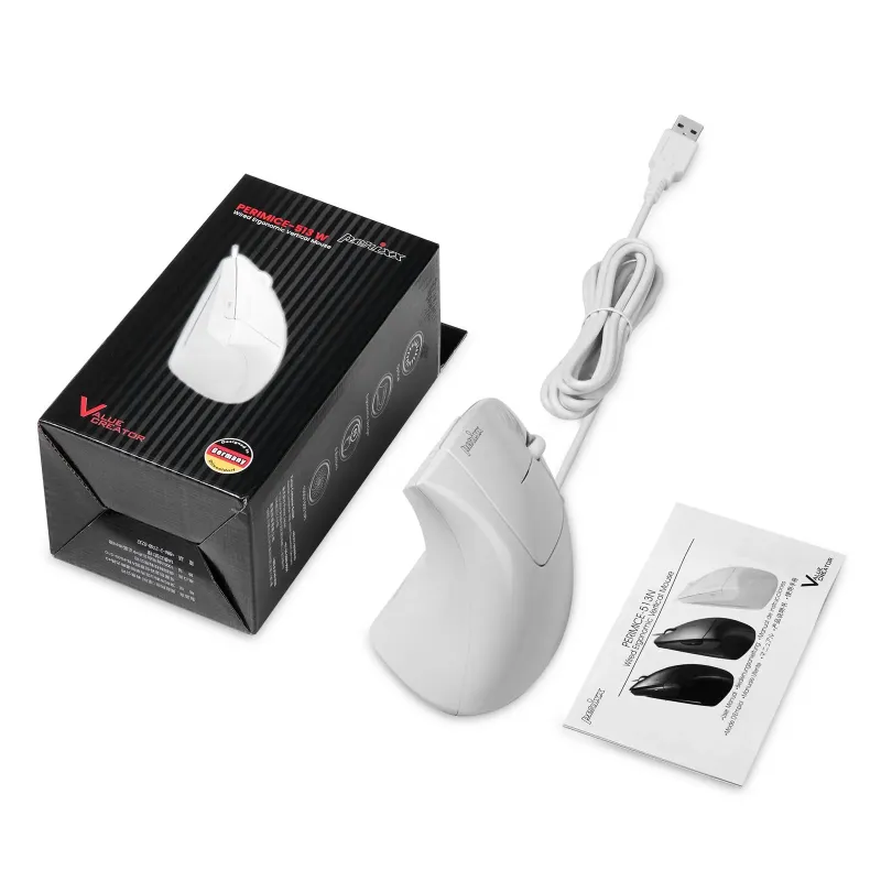 Mysz przewodowa Perixx PERIMICE-513 W optyczna wertykalna pionowa biała