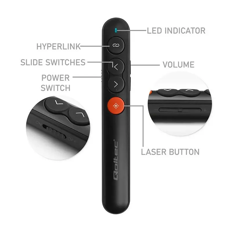 Wskaźnik Qoltec laserowy | Prezenter 4w1 | USB 3.0 | 2.4GHz | 100m