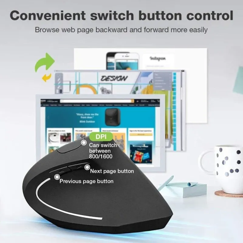 Mysz bezprzewodowa Techly 2.4GHz RF USB pionowa 1600dpi optyczna