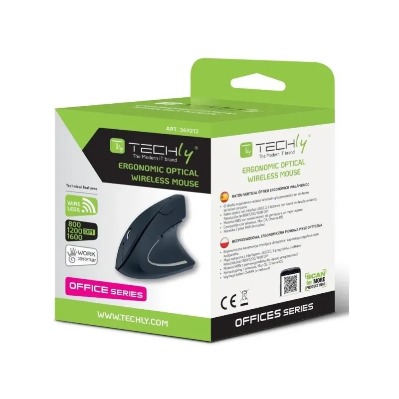 Mysz bezprzewodowa Techly 2.4GHz RF USB pionowa 1600dpi optyczna