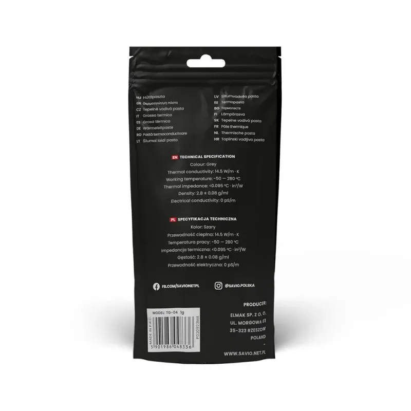 Pasta termoprzewodząca SAVIO TG-04, 14,5W/m-K, 2g