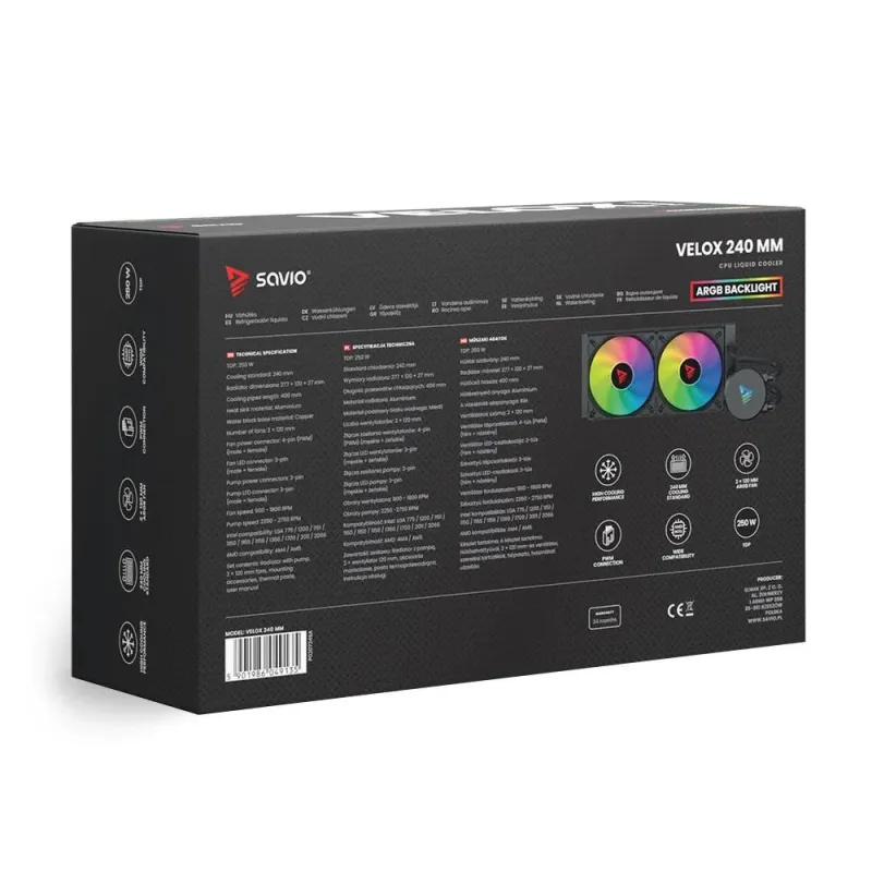 Chłodzenie wodne SAVIO VELOX 240mm CPU ARGB