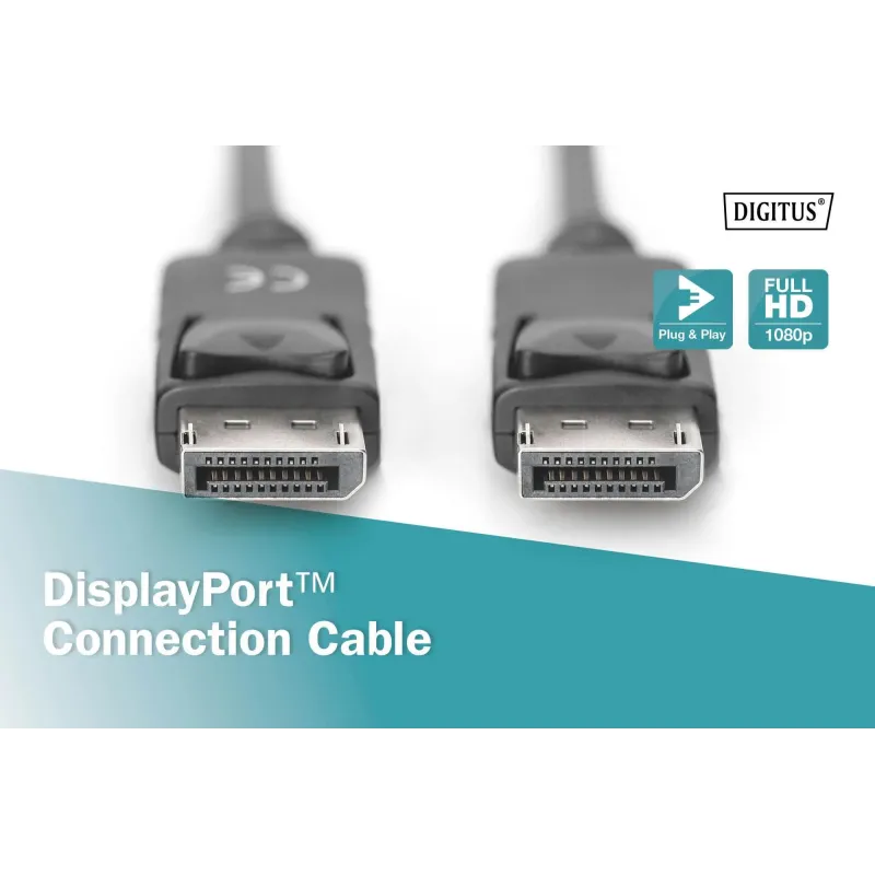 Kabel DisplayPort DIGITUS z zatrzaskami 1080p 60Hz FHD Typ DP/DP M/M czarny