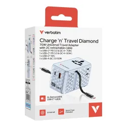 Adapter podróżny Verbatim Charge 'n' Travel GaN III globalny 1xUSB-C PD 3.0