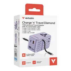 Adapter podróżny Verbatim Charge 'n' Travel GaN III globalny 1xUSB-C PD 3.0