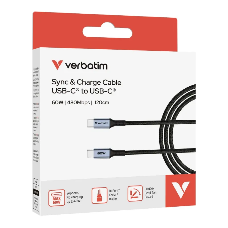 Kabel Verbatim USB-C(M) - USB-C(M) 1,2m, 60W, PD, czarny