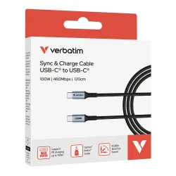 Kabel Verbatim USB-C(M) - USB-C(M) 1,2m, 100W, PD, czarny
